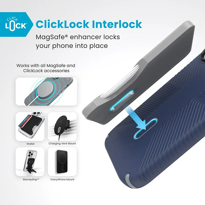 Speck Presidio2 Grip ClickLock & MagSafe - Dėklas iPhone 16 (Coastal Blue / Dust Gray / White)