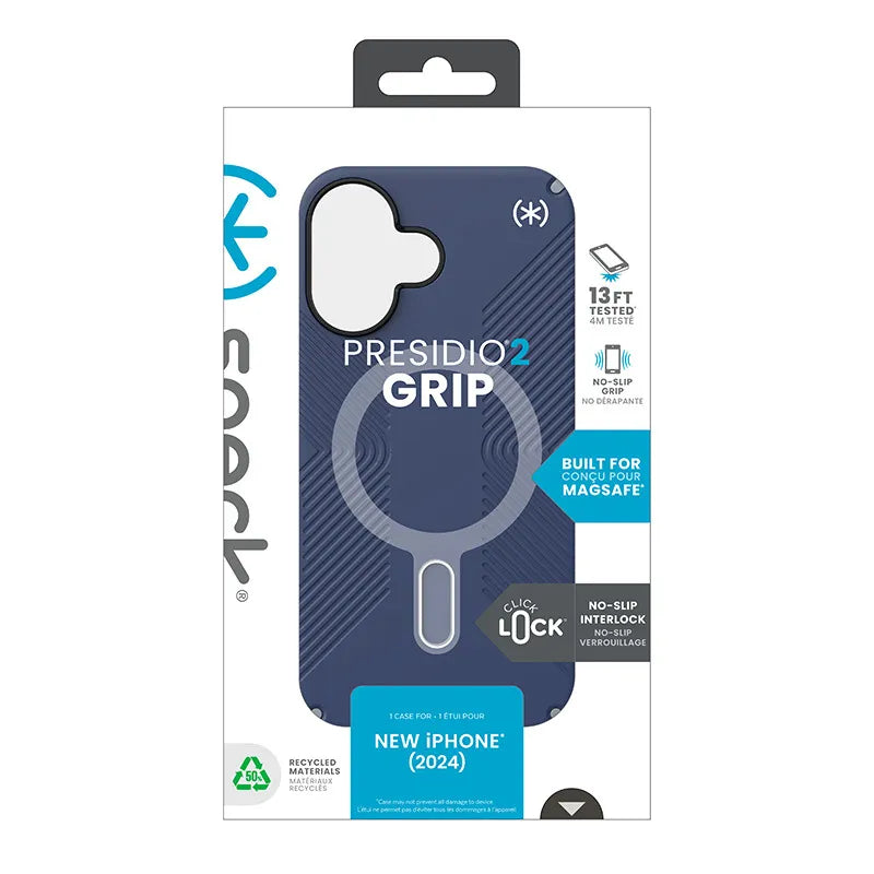 Speck Presidio2 Grip ClickLock & MagSafe - Dėklas iPhone 16 (Coastal Blue / Dust Gray / White)