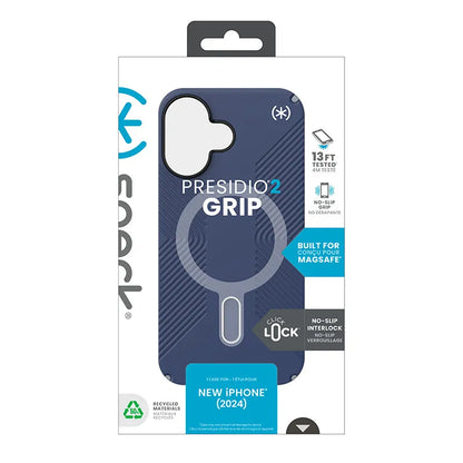 Speck Presidio2 Grip ClickLock & MagSafe - Dėklas iPhone 16 (Coastal Blue / Dust Gray / White)