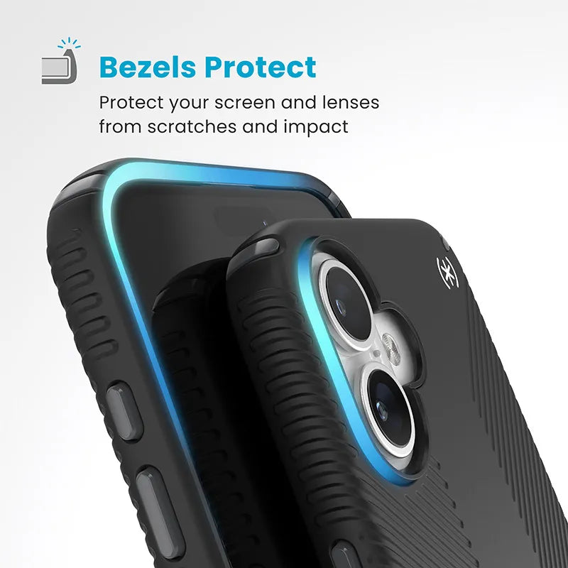 Speck Presidio2 Grip ClickLock & MagSafe – dėklas „iPhone 16 Plus“ (juodas / antracito pilkas / baltas)