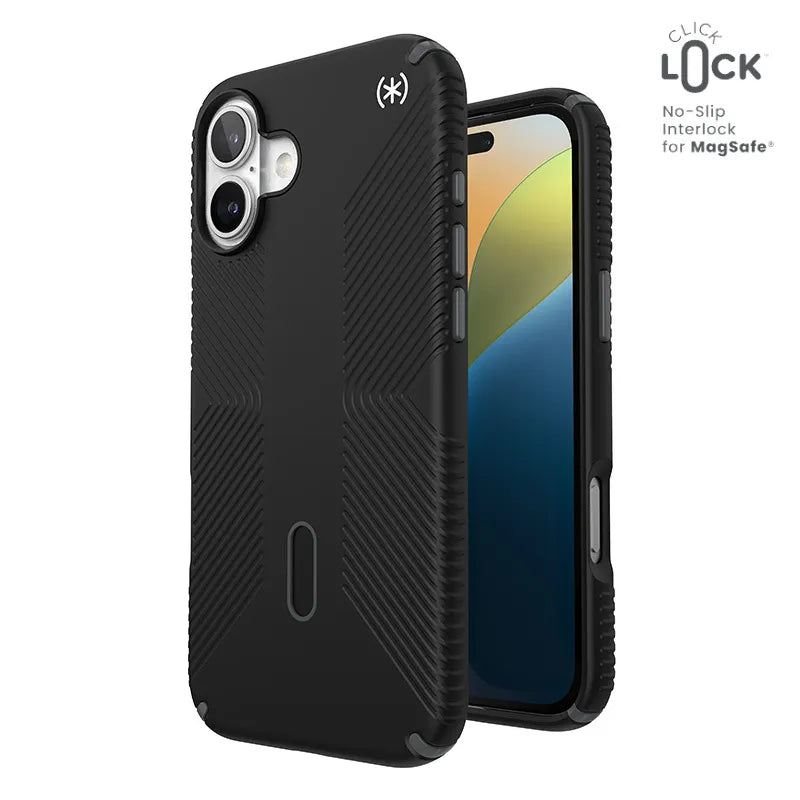 Speck Presidio2 Grip ClickLock & MagSafe – dėklas „iPhone 16 Plus“ (juodas / antracito pilkas / baltas)