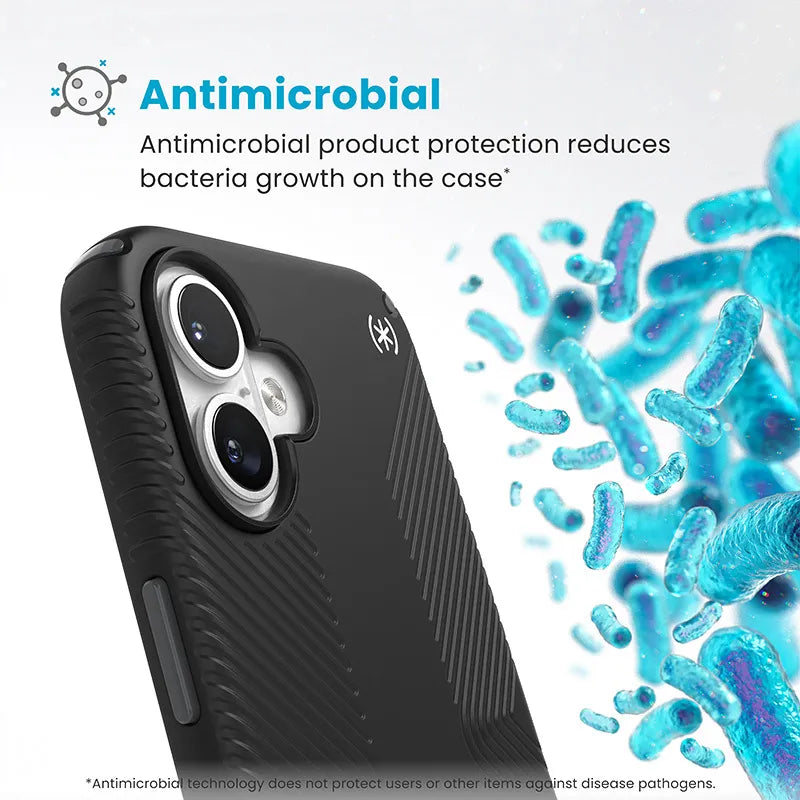 Speck Presidio2 Grip ClickLock & MagSafe – dėklas „iPhone 16 Plus“ (juodas / antracito pilkas / baltas)