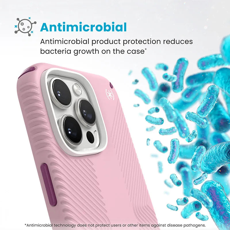 Speck Presidio2 Grip ClickLock & MagSafe – dėklas iPhone 16 Pro Max (trečiadienio rožinė / šermukšnio violetinė / balta)