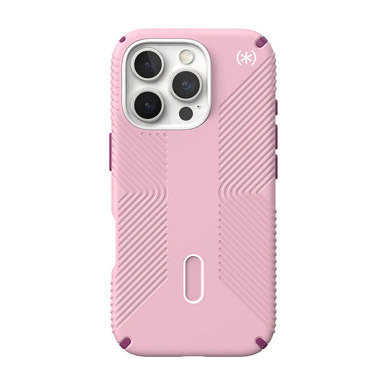 Speck Presidio2 Grip ClickLock & MagSafe – dėklas, skirtas iPhone 16 Pro (trečiadienio rožinė / Boysenberry violetinė / balta)
