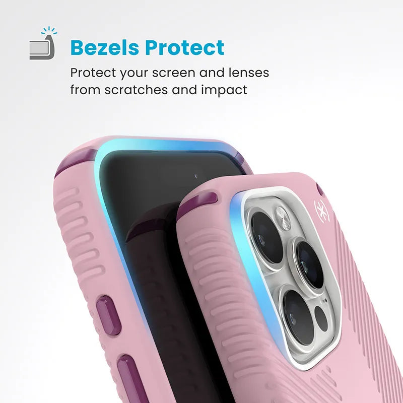 Speck Presidio2 Grip ClickLock & MagSafe – dėklas, skirtas iPhone 16 Pro (trečiadienio rožinė / Boysenberry violetinė / balta)