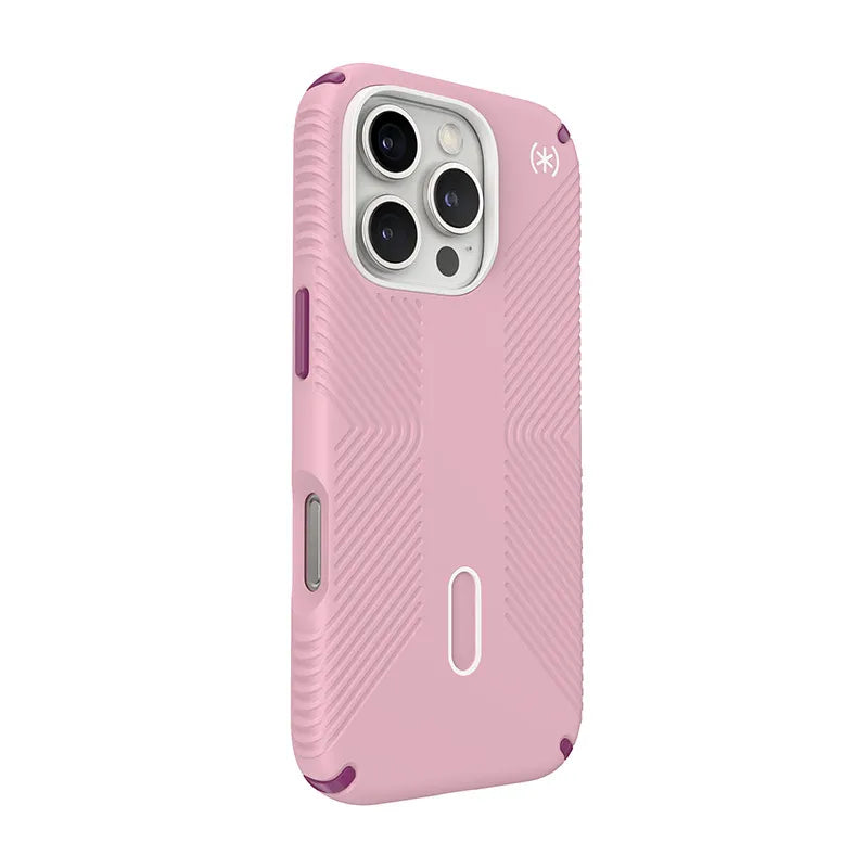 Speck Presidio2 Grip ClickLock & MagSafe – dėklas, skirtas iPhone 16 Pro (trečiadienio rožinė / Boysenberry violetinė / balta)