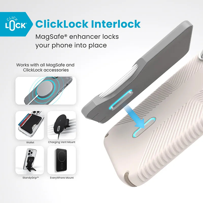 Speck Presidio2 Grip ClickLock & MagSafe - iPhone 16 dėklas (Bleached Bone / Heirloom Gold / Hazel Brown)