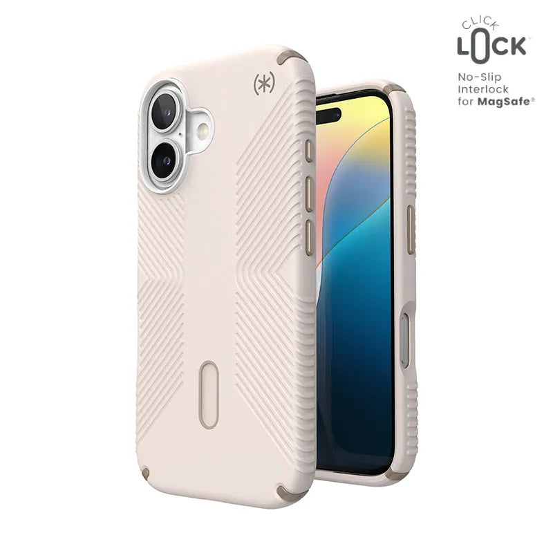 Speck Presidio2 Grip ClickLock & MagSafe - iPhone 16 dėklas (Bleached Bone / Heirloom Gold / Hazel Brown)