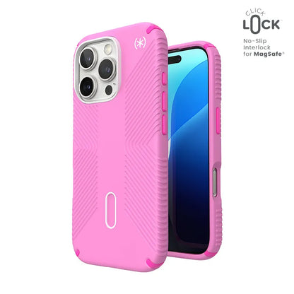 Speck Presidio2 Grip ClickLock & MagSafe – iPhone 16 Pro dėklas (True Pink / Shocking Pink / White)