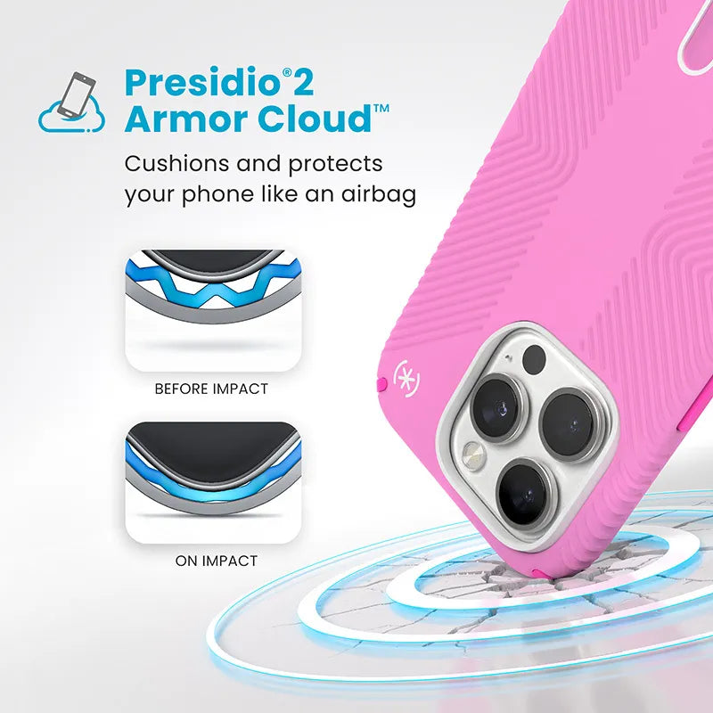 Speck Presidio2 Grip ClickLock & MagSafe – iPhone 16 Pro dėklas (True Pink / Shocking Pink / White)