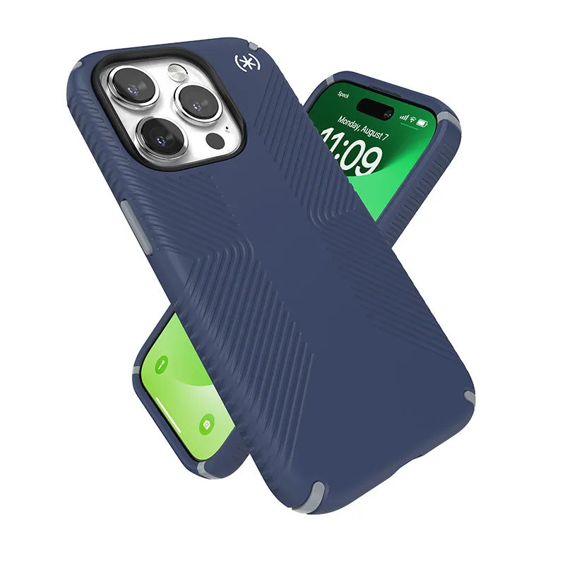 Speck Presidio2 Grip – Dėklas iPhone 15 Pro (Coastal Blue / Dust Gray / White)