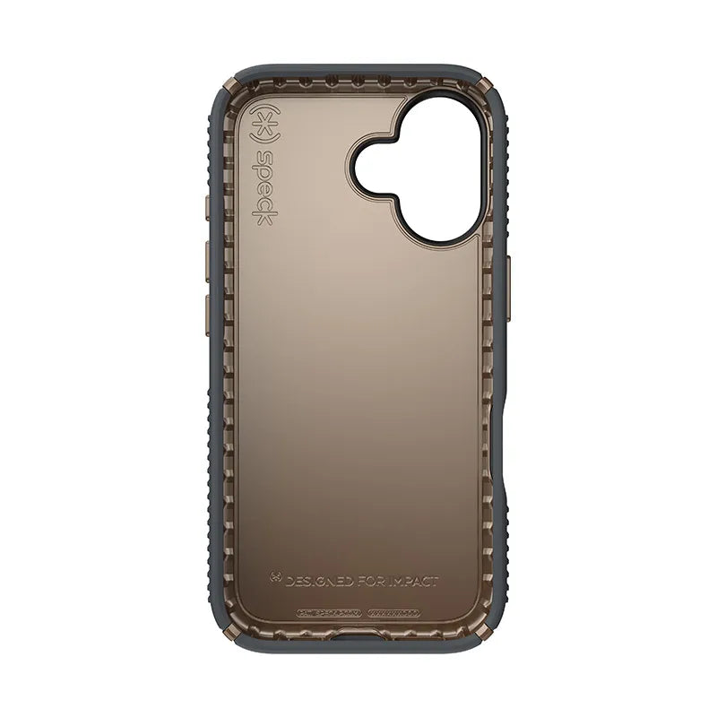 Speck Presidio2 Grip dėklas – iPhone 16 (Anglies pilkumo / Vėsios bronzos / Baltos)