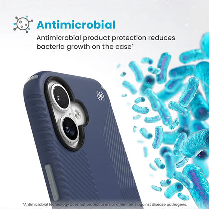 Speck Presidio2 Grip - Dėklas iPhone 16 (Coastal Blue / Dust Gray / White)