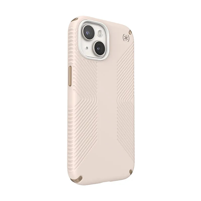 Speck Presidio2 Grip – dėklas iPhone 16e / iPhone 15 / iPhone 14 / iPhone 13 (Bleached Bone / Heirloom Gold / Hazel Brown)