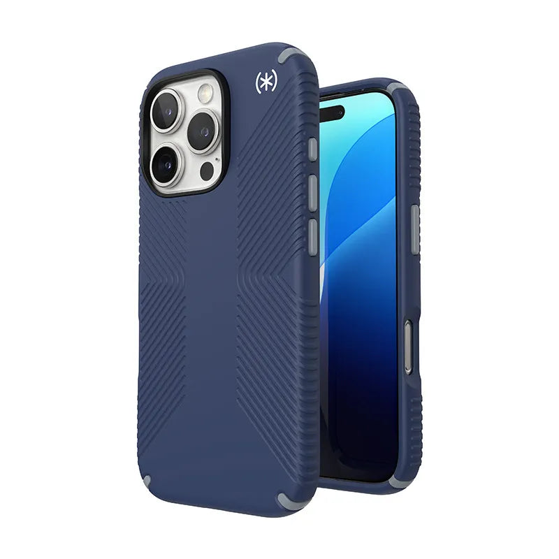 Speck Presidio2 Grip – „iPhone 16 Pro“ dėklas (Coastal Blue / Dust Gray / White)
