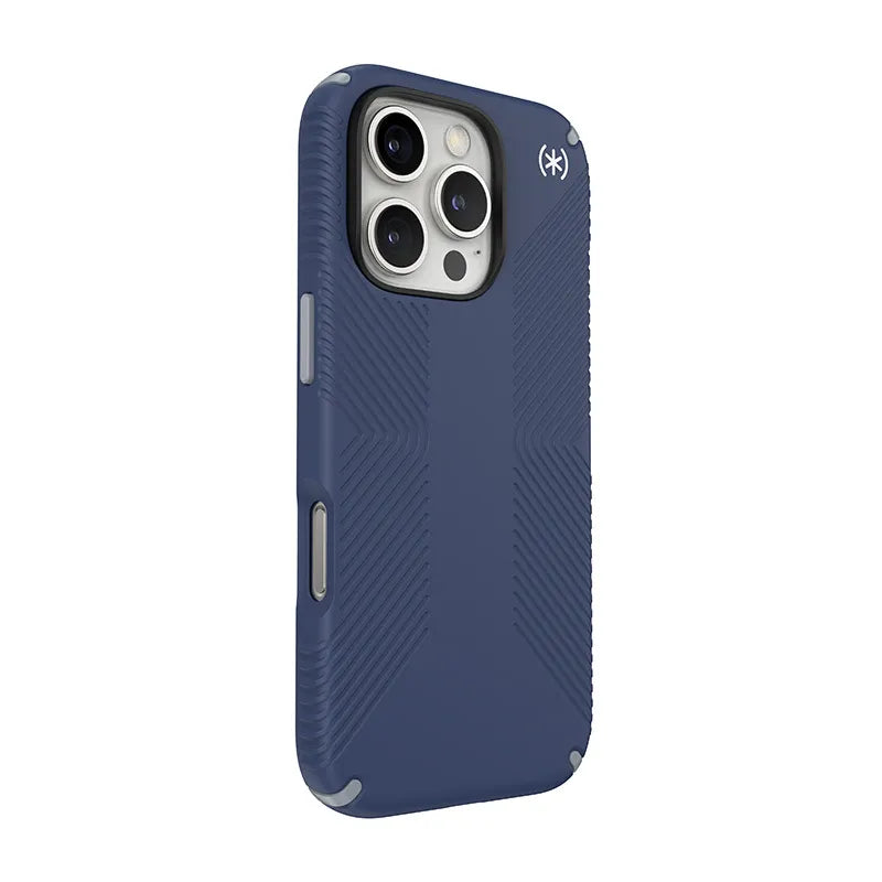 Speck Presidio2 Grip – „iPhone 16 Pro“ dėklas (Coastal Blue / Dust Gray / White)