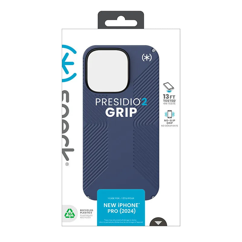 Speck Presidio2 Grip – „iPhone 16 Pro“ dėklas (Coastal Blue / Dust Gray / White)