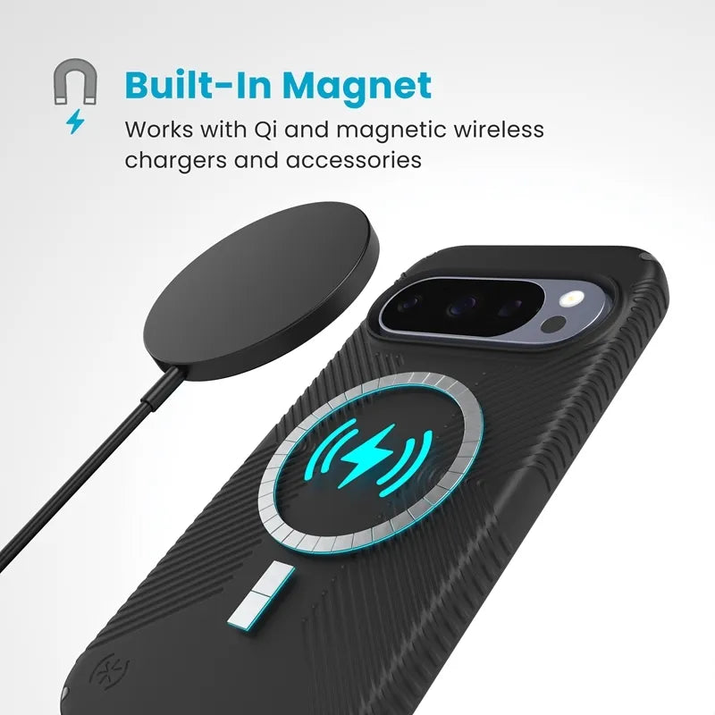 Speck Presidio2 Grip Magnet – Google Pixel 10 / Google Pixel 10 Pro dėklas (juodas/skalūno pilkas)