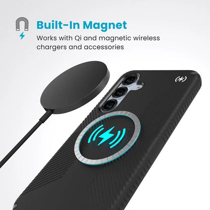 Speck Presidio2 Grip Magnet - Samsung Galaxy S25+ / 24+ MagSafe dėklas (Juoda/Skalbinių Pilka/Balta)