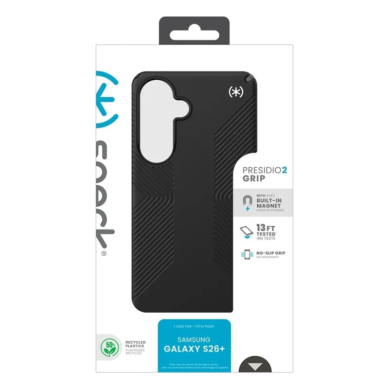 Speck Presidio2 Grip Magnet - Samsung Galaxy S26+ MagSafe dėklas (Juoda/Slate Gray/Balta)
