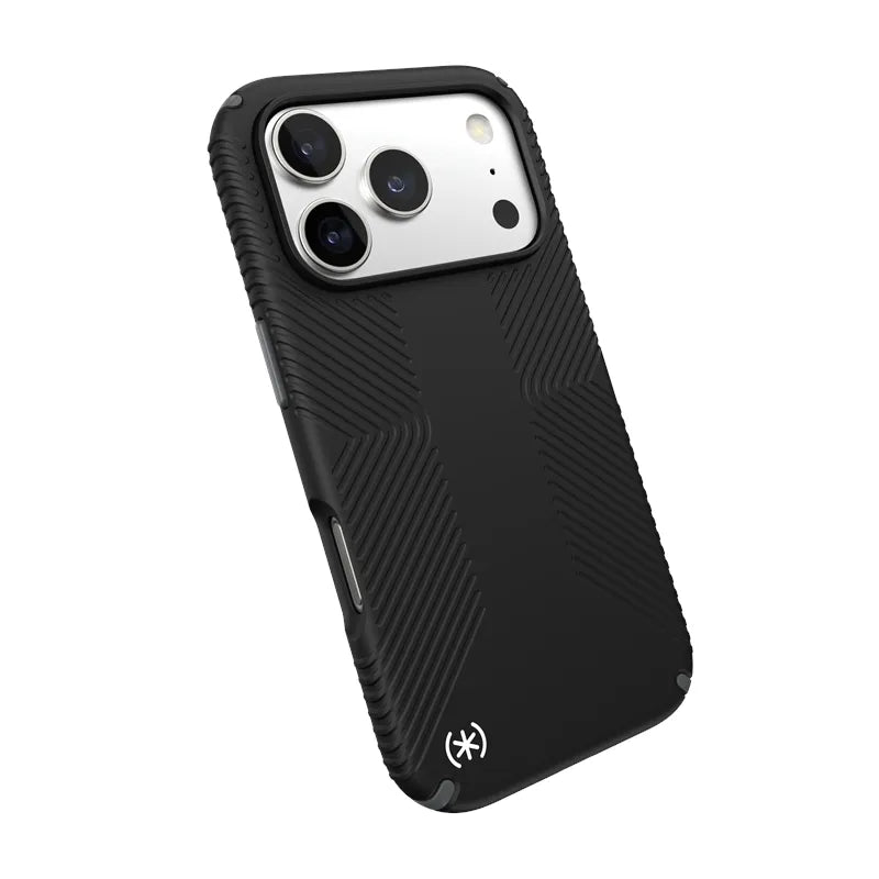Speck Presidio2 Grip MagSafe – dėklas iPhone 17 Pro (juodos / skalūno pilkos / baltos spalvos)
