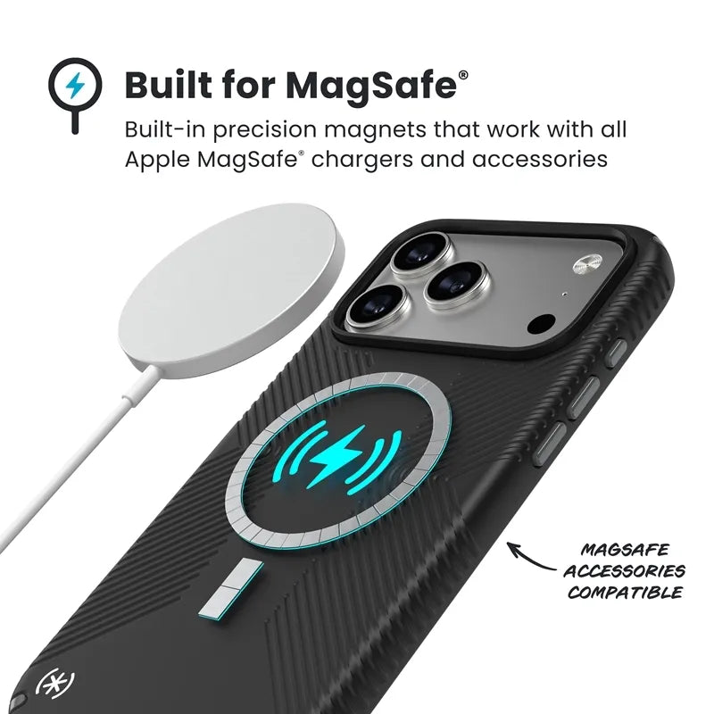 Speck Presidio2 Grip MagSafe - dėklas iPhone 17 Pro Max (juoda / pilka / balta)