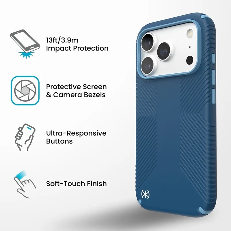 Speck Presidio2 Grip MagSafe dėklas, skirtas iPhone 18 Pro / 17 Pro (Deep Sea)