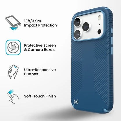 Speck Presidio2 Grip MagSafe dėklas, skirtas iPhone 18 Pro / 17 Pro (Deep Sea)