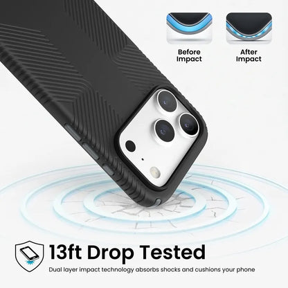 Speck Presidio2 Grip MagSafe – dėklas, skirtas iPhone 18 Pro / 17 Pro (juodas)