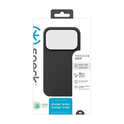 Speck Presidio2 Grip MagSafe – dėklas, skirtas iPhone 18 Pro / 17 Pro (juodas)