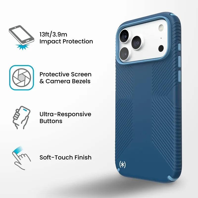Speck Presidio2 Grip MagSafe dėklas, skirtas iPhone 18 Pro Max / 17 Pro Max (Deep Sea)