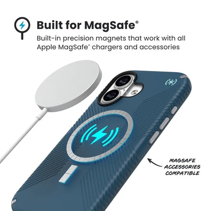 Speck Presidio2 Grip MagSafe - Dėklas telefonui iPhone 17 (Deep Sea/Silver Metallic)