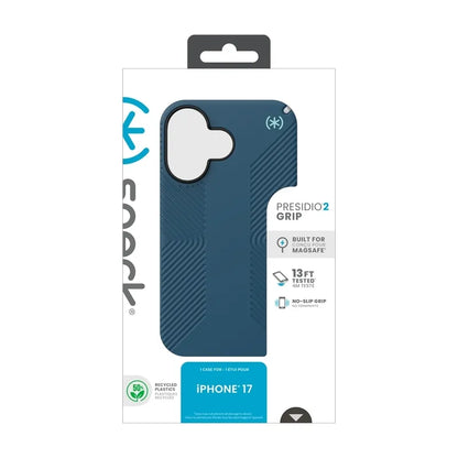 Speck Presidio2 Grip MagSafe - Dėklas telefonui iPhone 17 (Deep Sea/Silver Metallic)