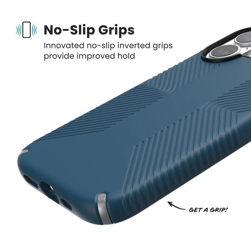 Speck Presidio2 Grip MagSafe - Dėklas telefonui iPhone 17 (Deep Sea/Silver Metallic)