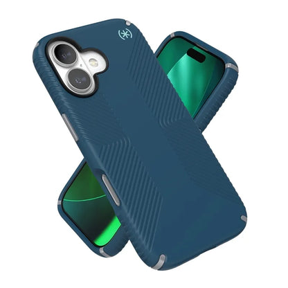 Speck Presidio2 Grip MagSafe - Dėklas telefonui iPhone 17 (Deep Sea/Silver Metallic)