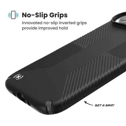 Speck Presidio2 Grip MagSafe - iPhone dėklas (juoda / slyvio pilka / balta)