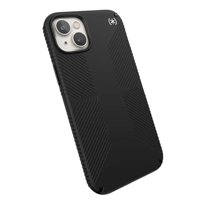 Speck Presidio2 Grip MagSafe – neslidus iPhone 14 Plus dėklas (juodas / juodas / baltas)