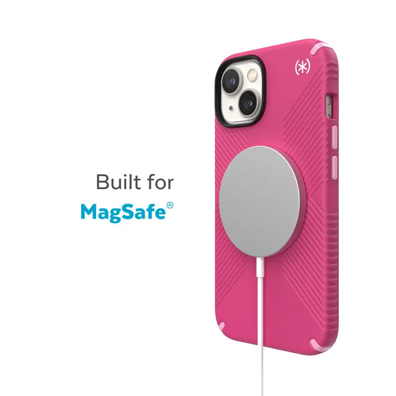 Speck Presidio2 Grip MagSafe – neslystantis „iPhone 14 Plus“ dėklas (Digitalpink / Blossompink / White)