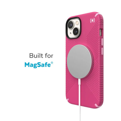 Speck Presidio2 Grip MagSafe – neslystantis „iPhone 14 Plus“ dėklas (Digitalpink / Blossompink / White)
