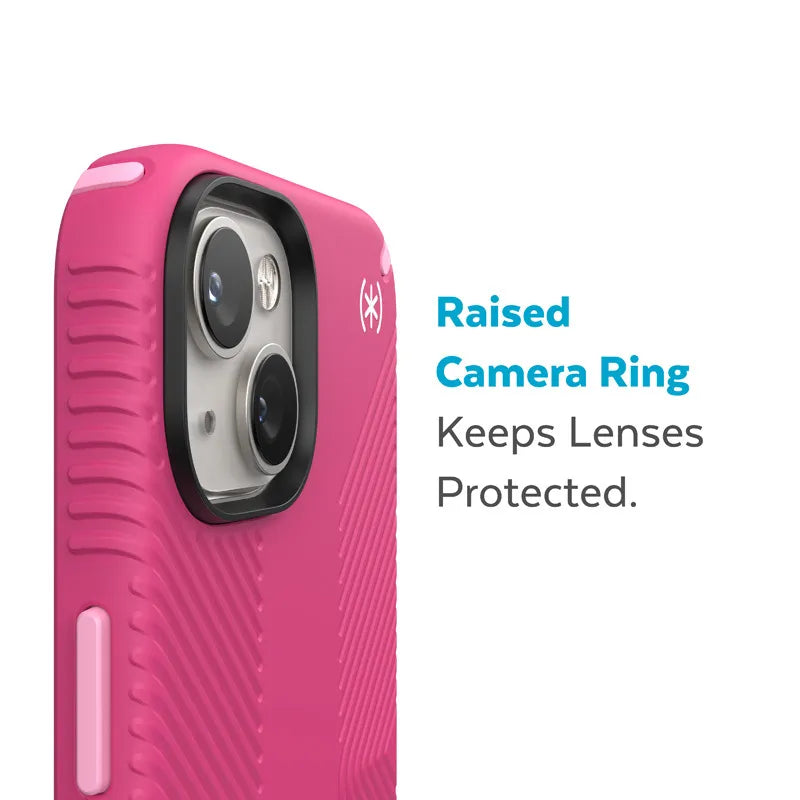 Speck Presidio2 Grip MagSafe – neslystantis „iPhone 14 Plus“ dėklas (Digitalpink / Blossompink / White)