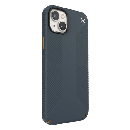 Speck Presidio2 Grip – neslystantis iPhone 15 Plus / 14 Plus dėklas (anglies / vėsiai bronzos / skalūno)