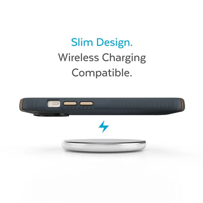 Speck Presidio2 Grip – neslystantis iPhone 15 Plus / 14 Plus dėklas (anglies / vėsiai bronzos / skalūno)