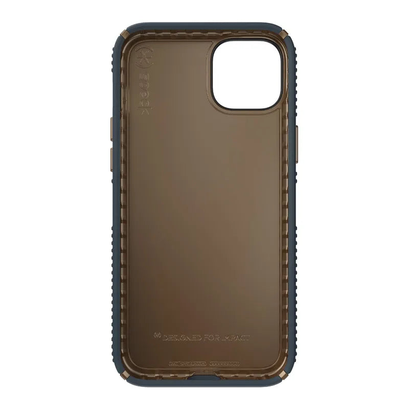 Speck Presidio2 Grip – neslystantis iPhone 15 Plus / 14 Plus dėklas (anglies / vėsiai bronzos / skalūno)