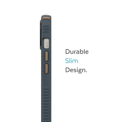 Speck Presidio2 Grip – neslystantis iPhone 15 Plus / 14 Plus dėklas (anglies / vėsiai bronzos / skalūno)