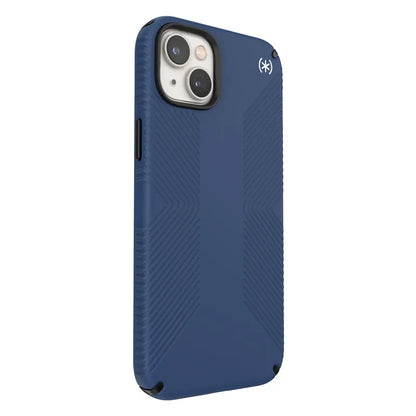 Speck Presidio2 Grip – neslystantis iPhone 15 Plus / 14 Plus dėklas (Coastal Blue / Black / White)
