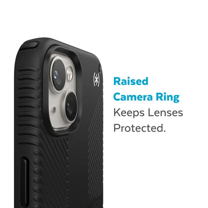 Speck Presidio2 Grip – neslystantis iPhone 15 Plus / 14 Plus dėklas (juodas / juodas / baltas)