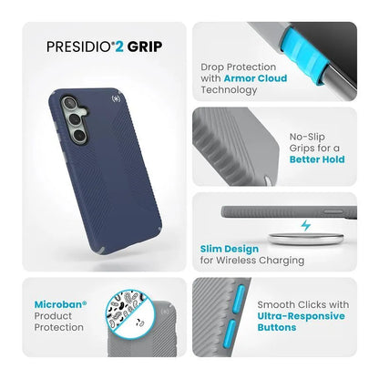 Speck Presidio2 Grip - Samsung Galaxy S23 FE dėklas (Coastal Blue/Black/White)