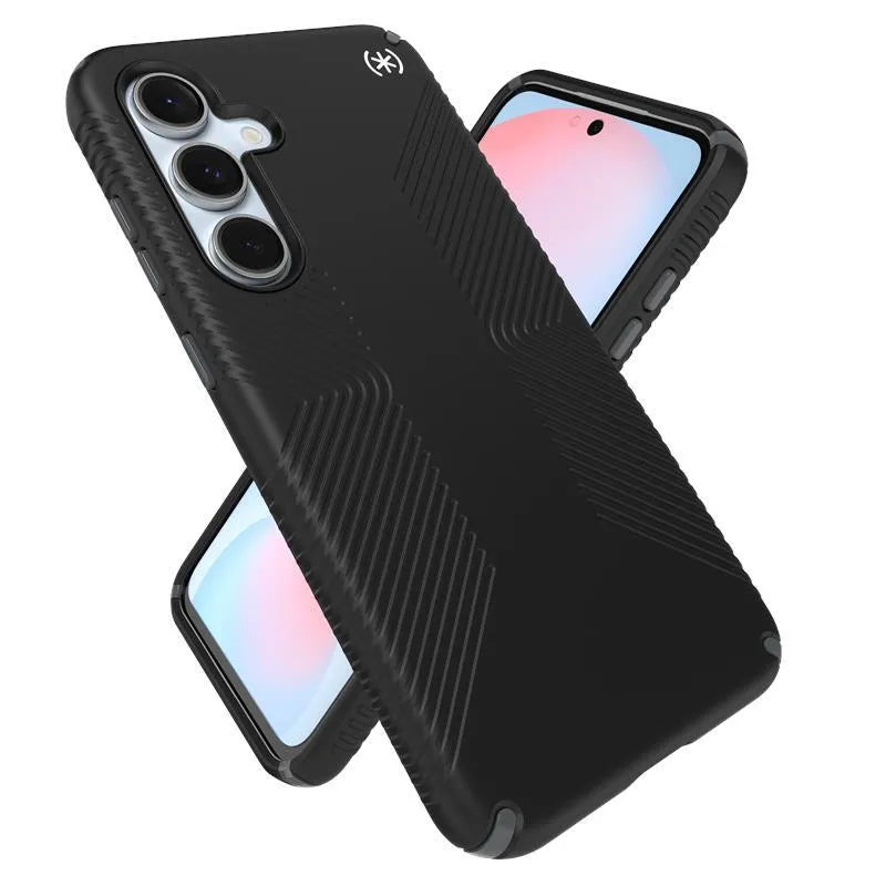 Speck Presidio2 Grip – Samsung Galaxy S24 FE dėklas (juoda/plieninė pilka/balta)