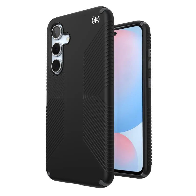 Speck Presidio2 Grip – Samsung Galaxy S24 FE dėklas (juoda/plieninė pilka/balta)