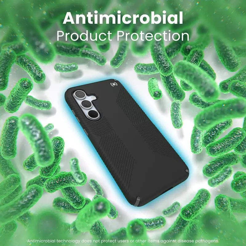 Speck Presidio2 Grip – Samsung Galaxy S24 FE dėklas (juoda/plieninė pilka/balta)
